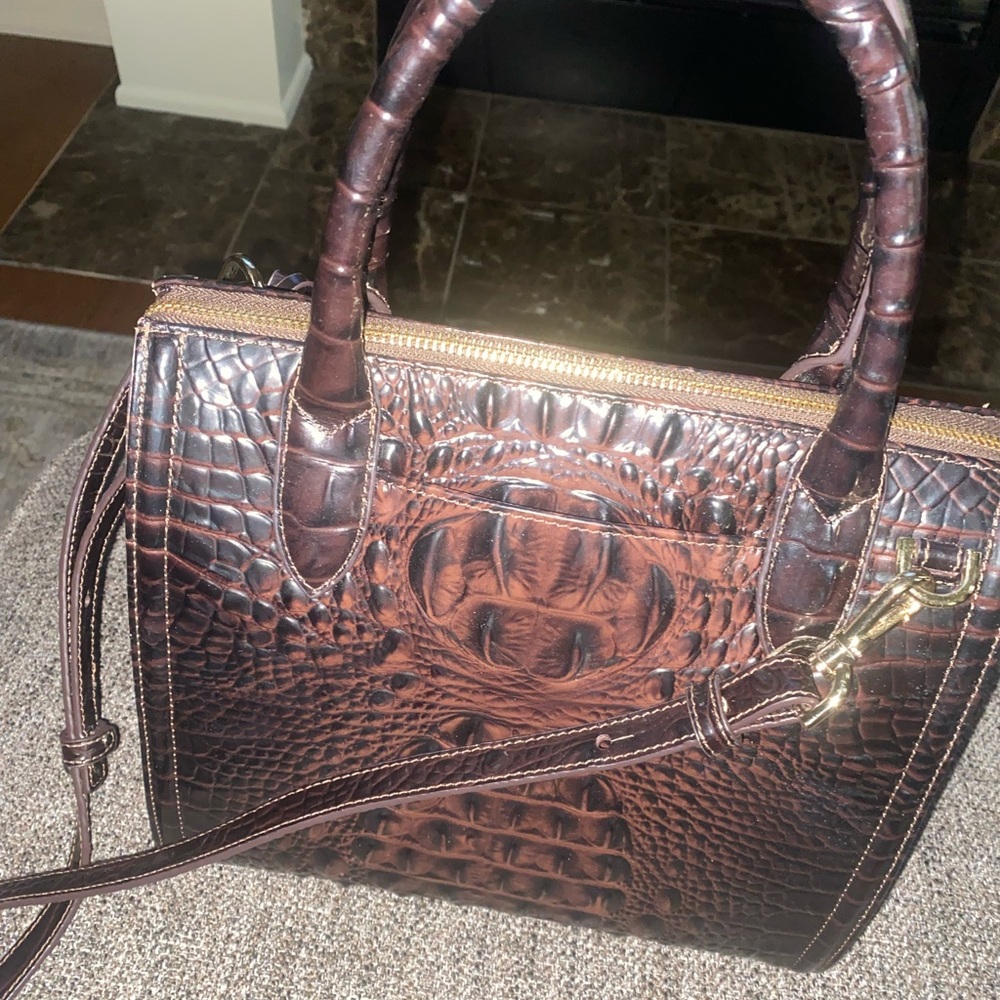 Brahmin Dark Brown Croc-Embossed Satchel Cocoa Ombré Melbourne like New - Picture 5 of 10
